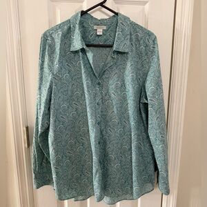 Garnet Hill Organic Pima Cotton Paisley Button Down Shirt 16 XL
